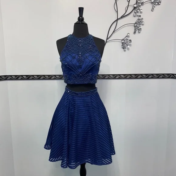 Homecoming Short Two Piece Prom Cocktail Dress - Navy / 6 Homecoming Short Two Piece Prom Cocktail Dress - Navy / 6